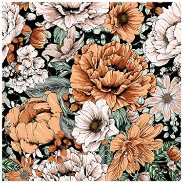 Imagem de HAOKHOME Papel de parede vintage floral descascar e colar papel de parede removível grande peônia preto/laranja/rosa vinil autoadesivo para banheiro 45 cm x 3 m