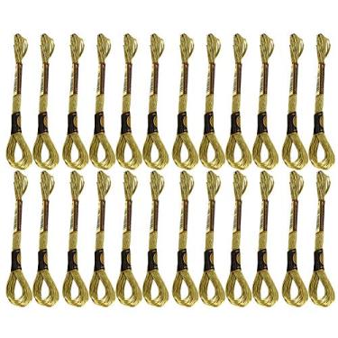 Imagem de Fios de novelo de bordado metálico, 24 peças de fio de ponto de cruz dourado claro para pulseiras, projetos de artesanato DIY