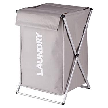 Imagem de Cesto de roupas Cesto de roupas organizador classificador de armazenamento dobrável com alça de cobertura Moldura de alumínio para banheiro quarto casa bege Beige