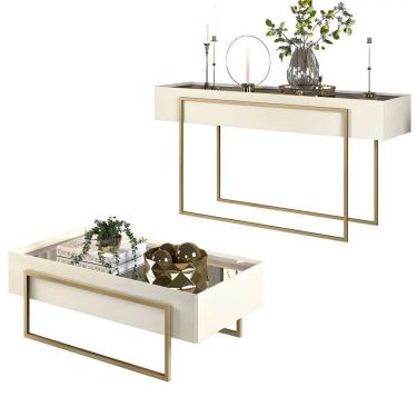 Imagem de Conjunto Aparador e Mesa de Centro Espelhada Suri Creme - DJ Móveis
