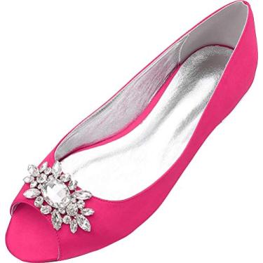 Imagem de Sapato de casamento feminino peep toe strass sem salto para noivas dama de honra, rosa, 8