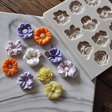 Imagem de Molde de silicone em forma de flores de girassol rosa bolo DIY decoração chocolate ferramentas de molde 3D cor aleatória