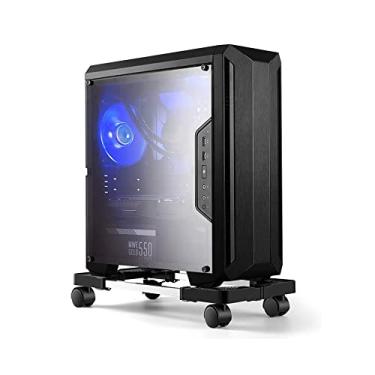 Imagem de Suporte de torre de computador, suporte de CPU móvel ajustável Hmseng com 4 rodas giratórias, suporte de torre de PC se encaixa na maioria dos PCs embaixo da mesa - preto