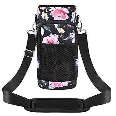 Imagem de Bolsa de transporte de garrafa de água de 1,8 litros, suporte para garrafa, alça de ombro ajustável, alça de mão com 2 bolsos, manga de neoprene, acessórios esportivos para garrafa de água para caminhadas, viagens e acampamento