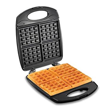 Imagem de Hamilton Beach Máquina de waffle belga antiaderente de 4 fatias com luzes indicadoras, design compacto, preto (26020)