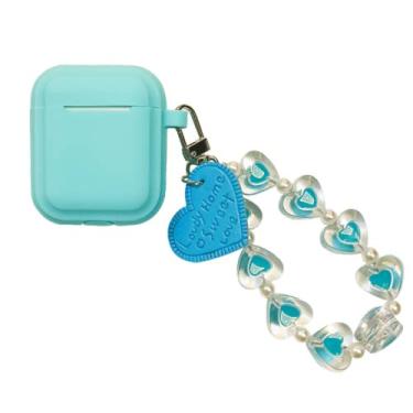 Imagem de CUTTIZ Capa de fone de ouvido fashion simples e macia cor sólida amor compatível com airpods 1 2 3 pro capa de fone de ouvido de silicone resistente a quedas vestível proteção total (verde, airpods Pro)