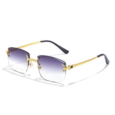 Imagem de Óculos de sol quadrado sem aro para homens e mulheres UV400 óculos de sol sem armação de gradiente pequeno para homens Óculos de metal, C17 dourado cinza transparente, tamanho único