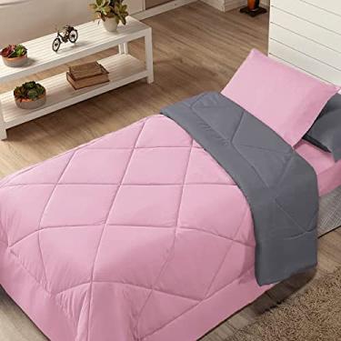 Imagem de Kit Edredom Solteiro Coberdrom 2 Peças Cobertor Margarida Cor:Rosa e Cinza