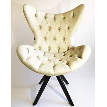 Imagem de Poltrona Decorativa MINI EGG capitone tecido linho bege base madeira maciça - Poltronas do Sul