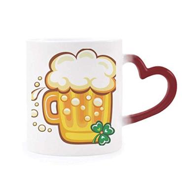 Imagem de Caneca trevo amarela Cerveja Irlanda Dia de São Patrício sensível ao calor Caneca vermelha que muda de cor