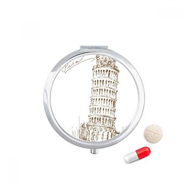 Imagem de Caixa de comprimidos inclinada da Torre de Pisa Itália, caixa de armazenamento de remédios