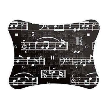 Imagem de White Music Notes Bar Moldura preta para quebra-cabeça de papel para casa