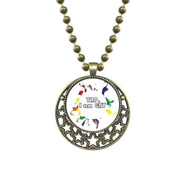 Imagem de DIYthinker LGBT Colar com pingente de estrela com bandeira de arco-íris Yap I Am Gay