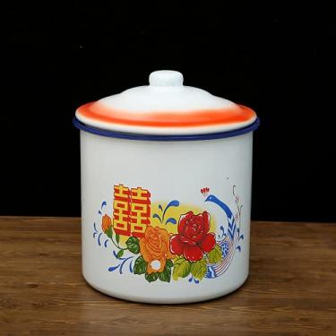 Imagem de PAYNAN Caneca clássica nostálgica esmaltada xícara de cerveja caneca de chá literária retrô chinesa xícara de café com leite