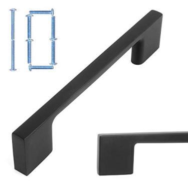 Imagem de Puxador de armário Koofizo quadrado D – cabo de móveis preto, 3,8 pol. /96 mm de espaçamento de parafusos, pacote com 10 para porta de cozinha, gaveta de quarto, armário de banheiro