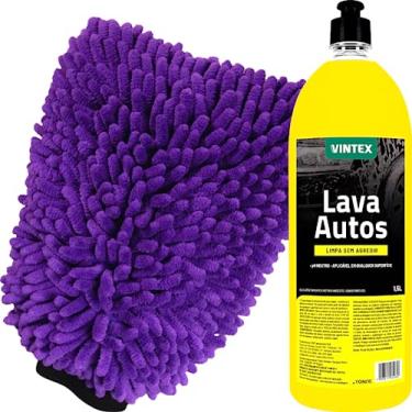 Imagem de Shampoo Limpeza Automotiva Brilho Protege Lava Autos 1,5L Vintex Luva Microfibra Zacs