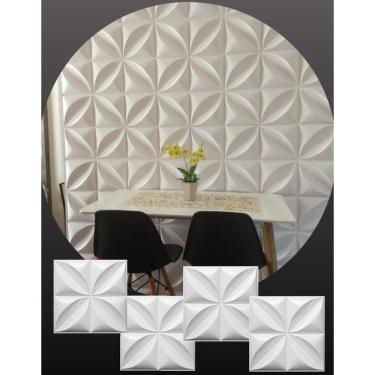 Imagem de Revestimento Branco Pvc 40 Placas Decoracao De Parede 50Cmx50Cm