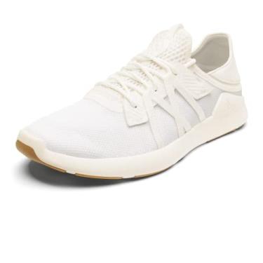 Imagem de OLUKAI Holo Athleisure Tênis masculino, leve, respirável, de malha, salto solto, conforto e suporte o dia todo, Branco brilhante/branco brilhante, 39