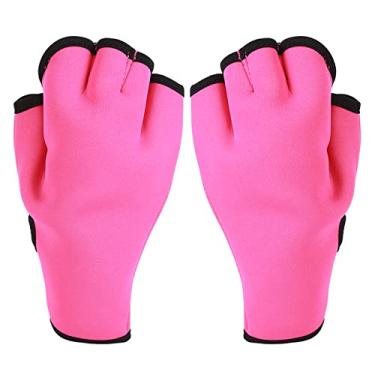 Imagem de Luvas de Natação, Luvas de Neoprene Com Membranas de Natação Fecho de Pulso Ajustável Rosa Meio Dedo Evite Arranhões para Treinamento (M)