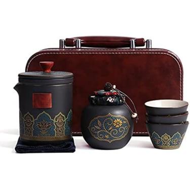 Imagem de Conjunto De Chá De Porcelana Portátil Conjunto De Xícaras De Chá De Viagem, Bule Vintage Chinês/japonês, Xícaras De Chá, Conjunto De Chá Gongfu Saco De Presente Para Atividades Ao Ar Livre,Preto,P