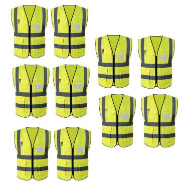 Imagem de Colete Sinalizador Faixa Refletivo Kit 10 Unidades Segurança Trabalho EPI Blusao Fluorescente Obra Transito Sinalizaçao