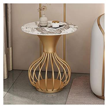 Imagem de Mesas de canto redondas de mesa lateral, lado de destaque de mesa de canto pequena para família, mesa de canto de chá de café para sala de estar, sala de jantar, quarto de cama, mesa de centro de espaços pequenos para sala de estar (cor: ouro)