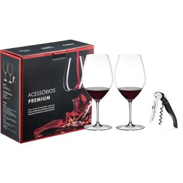 Imagem de Kit Premium 2 Taças Riedel 995 ml Saca-rolhas Pulltex Clickcut Preto