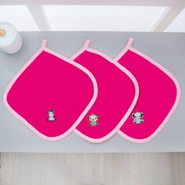 Imagem de Kit 3 Fraldas Pano De Boca Malha Para Bebê Safari Pink
