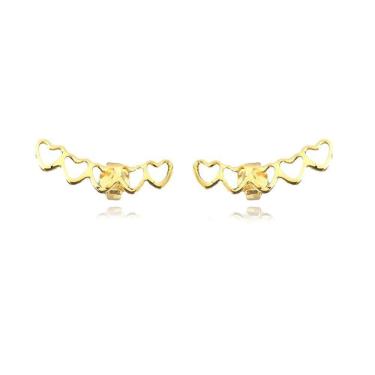 Imagem de Brinco Ear Cuff Mini Corações Vazados Folheado Em Ouro 18k