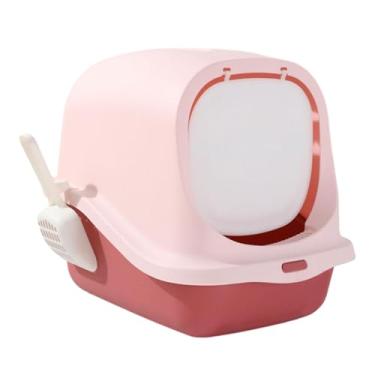 Imagem de ＫＬＫＣＭＳ Bandejas de areia para gatos fechadas com capuz Bandeja de areia para gatos coberta com escavação para gatos internos, Rosa