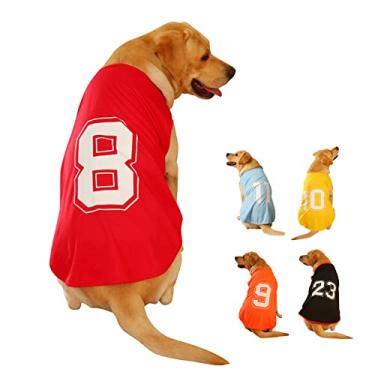 Imagem de Camisa de cachorro número impresso verão colete básico filhote camiseta respirável pet sem mangas regata roupas para cães grandes médios pequenos (médio, vermelho)