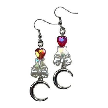 Imagem de lanema Brincos de coração de amor com laço doce e fofo hip hop harajuku estrela lua brincos pendentes para mulheres meninas festa moda joias, Acrílico, conforme mostrado
