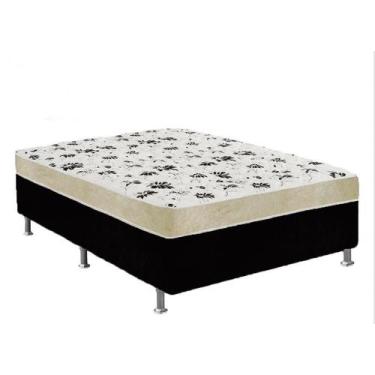 Imagem de Cama Box Casal Suede Preto + Colchão Casal Suede Bege Orto Molas Bonne