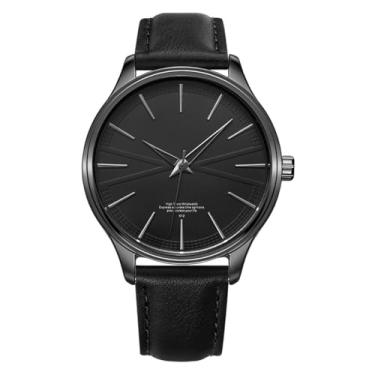 Imagem de Relógio Masculino Preto com Pulseira de Couro Prova D´água de Luxo Casual Importado Quartz Básico Redondo Minimalista