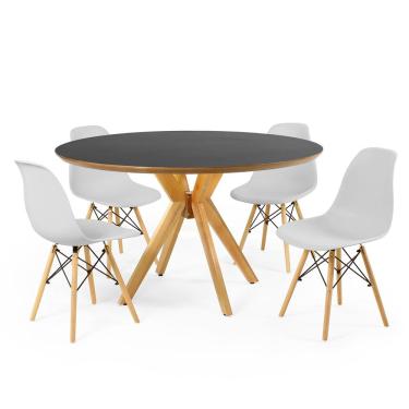 Imagem de Conjunto Mesa de Jantar Redonda Marci Premium Preta 120cm com 4 Cadeiras Eames Eiffel - Cinza