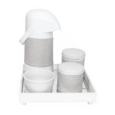 Imagem de Kit Higiene Espelho Potes, Garrafa, Molhadeira E Capa Branco Quarto Be