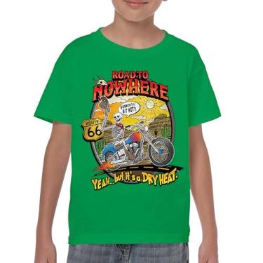 Imagem de Camiseta juvenil Road to Nowhere But its a Dry Heat Funny Skeleton Biker Ride Motorcycle Skull Route 66 Southwest Kids, Verde, G