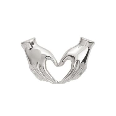 Imagem de Broche de coração de duas mãos de liga de dedo broche de gesto de coração fofo oco amor broche de lapela presente de dia das mães, Zinco, Sem pedras preciosas