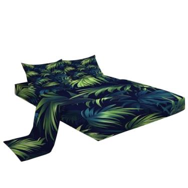 Imagem de Eojctoy Jogo de lençol ultramacio, 4 peças de lençol e fronhas com tema de folhas azuis e verdes, fácil de cuidar com lençol solteiro com bolso profundo de 40,6 cm, confortável e respirável para casa
