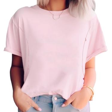 Imagem de Camiseta feminina para gestantes cores confortáveis para amamentação e amamentação camiseta Mama's Boobery Always On Tap Tops, Rosa 1, M