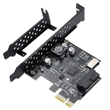 Imagem de BEYIMEI PCI-E 1X para USB 3.2 GEN1 5Gbps 20 pinos cabeçalho do painel frontal (para cabeçalho do painel frontal tipo C) + cartão de expansão USB 3.0 19 pinos, placa de elevação do conector frontal interno tipo E de 20 pinos