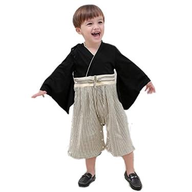 Imagem de SZCQ Macaquinho de quimono para bebês meninos, fantasias japonesas, roupas infantis de samurai de algodão preto P (9-12 meses)