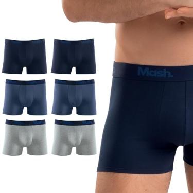 Imagem de Kit 6 Cuecas Boxer Cotton Mash Elástico Exclusivo Masculino Adulto, 2 Cinza - 4 Azul, G
