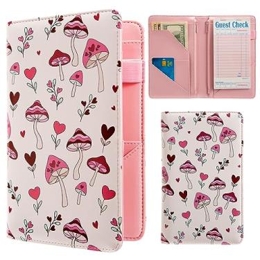Imagem de Beceere Livro de servidor rosa, livros de servidor para garçonete, livro de garçonete com 2 bolsos com zíper, lindo livro de servidor, blocos de notas de servidor, livro de garçonete com bolso para dinheiro, avental de servidor (cogumelo rosa)