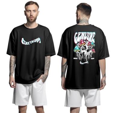 Imagem de Camisa Camiseta Oversized Streetwear Genuine Grit Masculina Larga 100% Algodão 30.1 Stay Trippy - Preto - M
