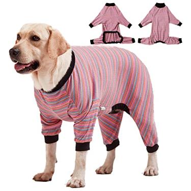 Imagem de LovinPet Pijamas grandes para cães, camiseta de algodão multicolorido, pijamas de cachorro de algodão, macacão de corpo inteiro para cães, pijamas para animais de estimação/médio