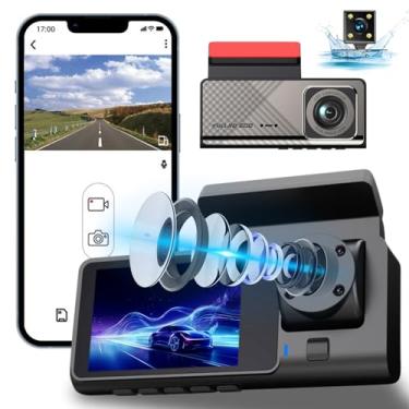 Imagem de Gravador de direção, alta definição 1080p frontal, traseira e interna, monitoramento de estacionamento de 2 lentes, com visão noturna infravermelha, câmera de segurança automotiva WiFi Cam Cam/1332