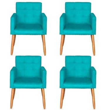 Imagem de Kit 4 Poltronas Decorativa para Sala de Estar Recepção Sala de Espera estofada pés palito madeira MOBLAN Decor (Azul Celeste)