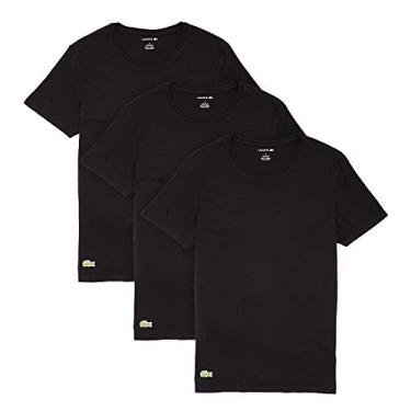 Imagem de Lacoste Camisetas masculinas Essentials pacote com 3 camisetas 100% algodão de modelagem regular gola redonda, Preto, Large