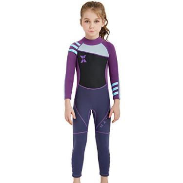 Imagem de Maiô térmico DIVE & SAIL infantil 2,5 mm de manga comprida com proteção UV, Roxa, Large